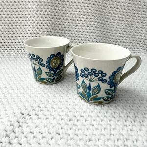 Vintage Figgjo Flint Turi Design Tor Viking Set 2 Blue Floral Tea Espresso Cups